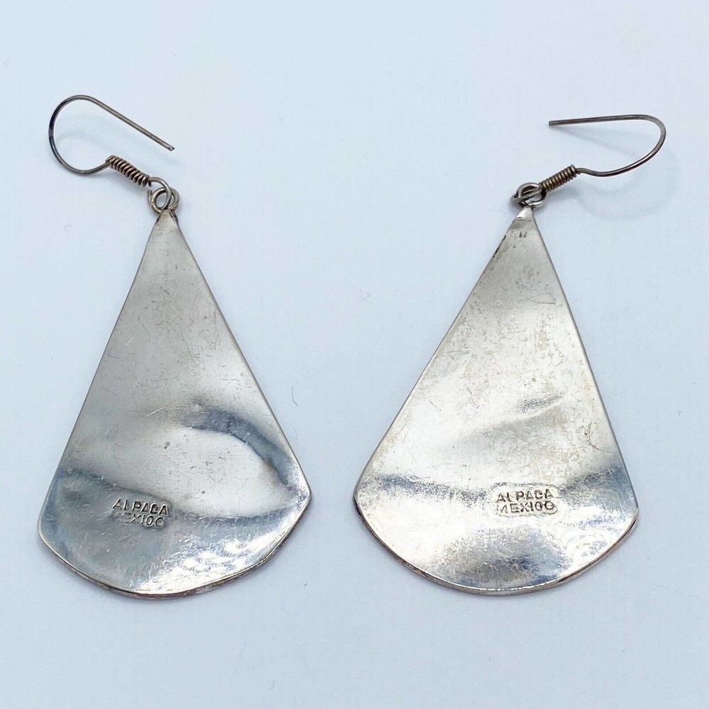 Vintage Alpaca Mexico Silver Abalone Mother of Pearl Large Dangle Earrings 3" - Picture 4 of 7